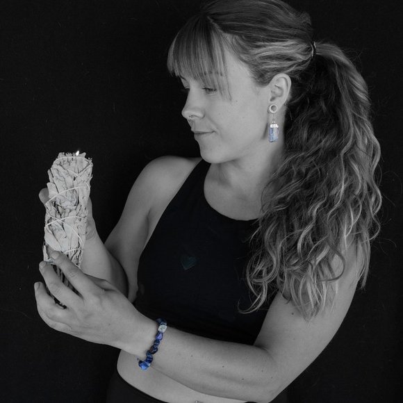 Blue Kyanite Rough Crystal  Earrings - Picture 3 of 9